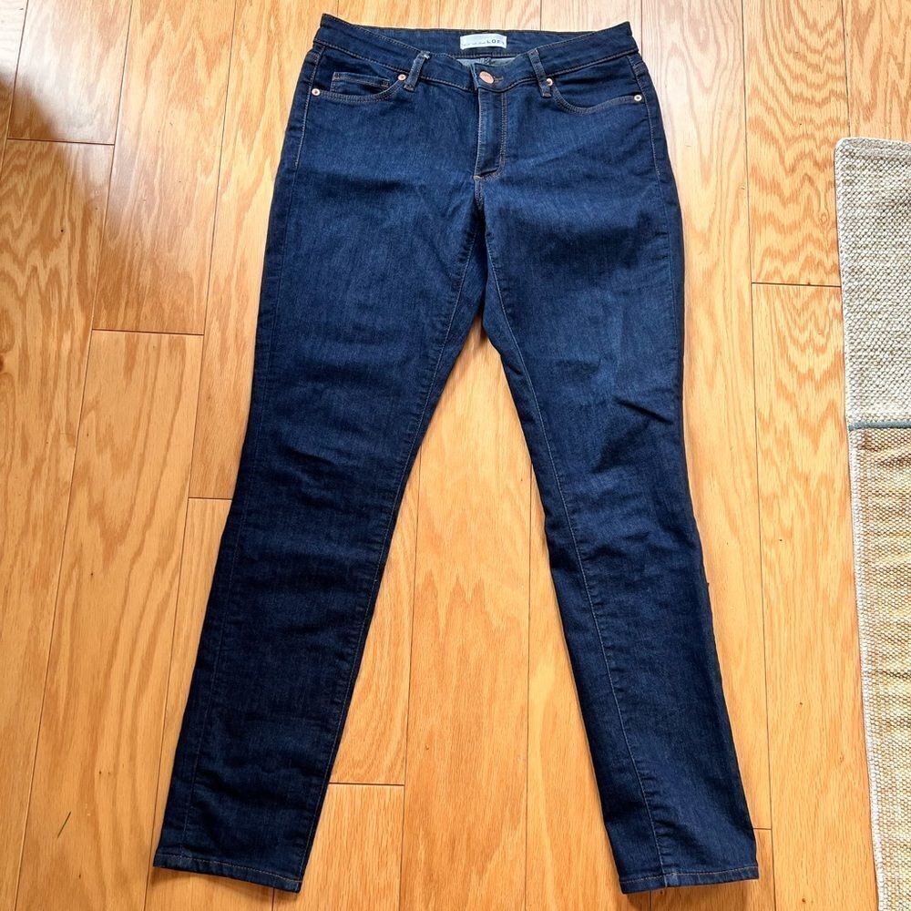 LOFT Mid Rise Skinny Jeans in Dark Indigo Wash